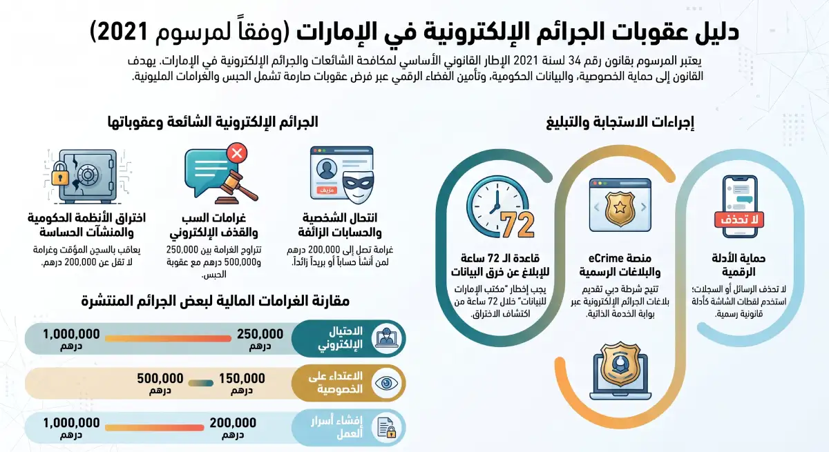 أبرز عقوبات الجرائم الإلكترونية في الإمارات حسب نوع الجريمة
