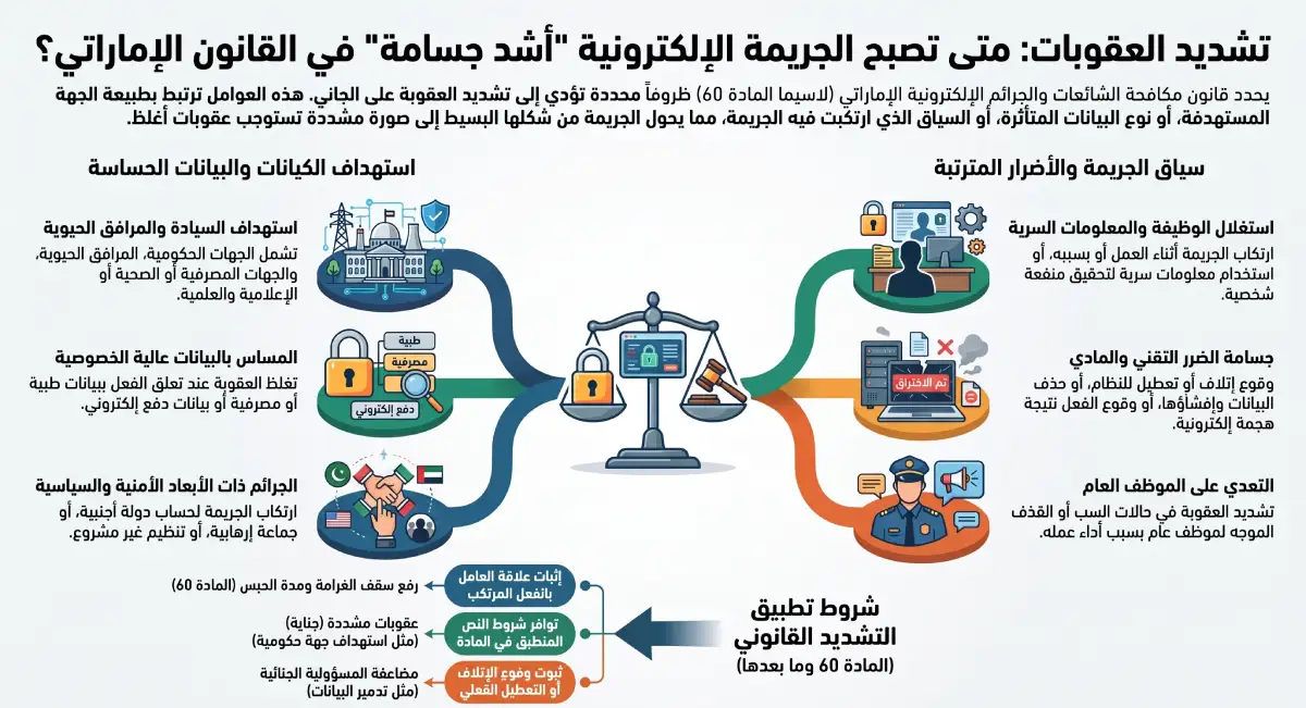 ما العوامل التي تشدد عقوبة الجرائم الإلكترونية في الإمارات؟