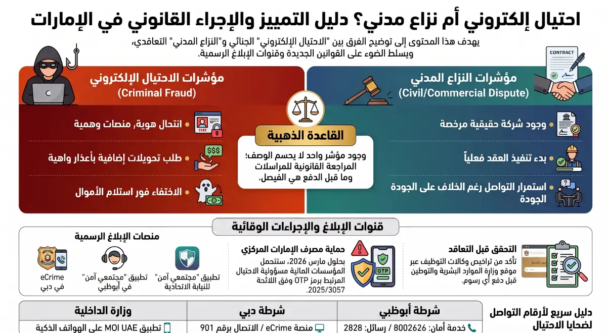 الفرق بين الاحتيال الإلكتروني والنزاع المدني